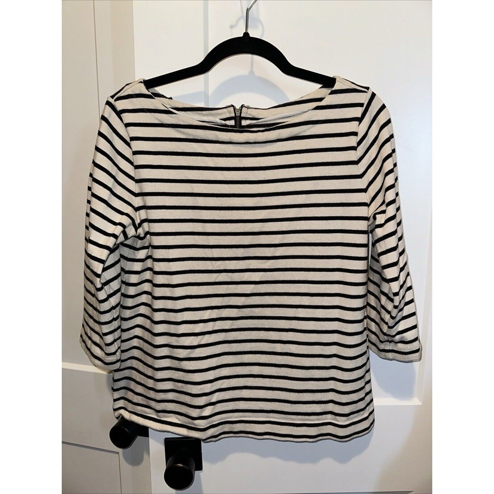 Ann Taylor Loft Nautical Striped Crop Sleeve Top Size med